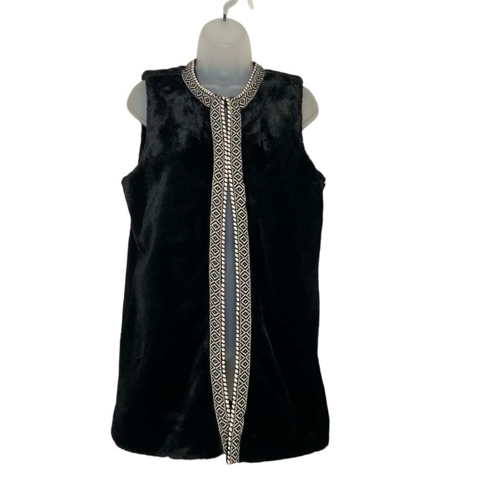 J. MCLAUGHLIN Women's Size S‎ Black Faux Fur Embroidered Long Tunic Vest.